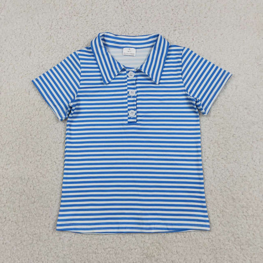 Blue stripes kids boy short sleeve pullover top