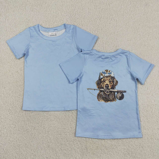 Hunting dog print boy short sleeve top