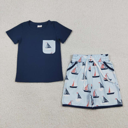 Sailboat top matching shorts boy summer outfit