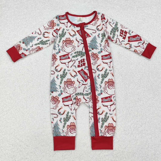 cowboy western christmas santa claus bamboo zip romper
