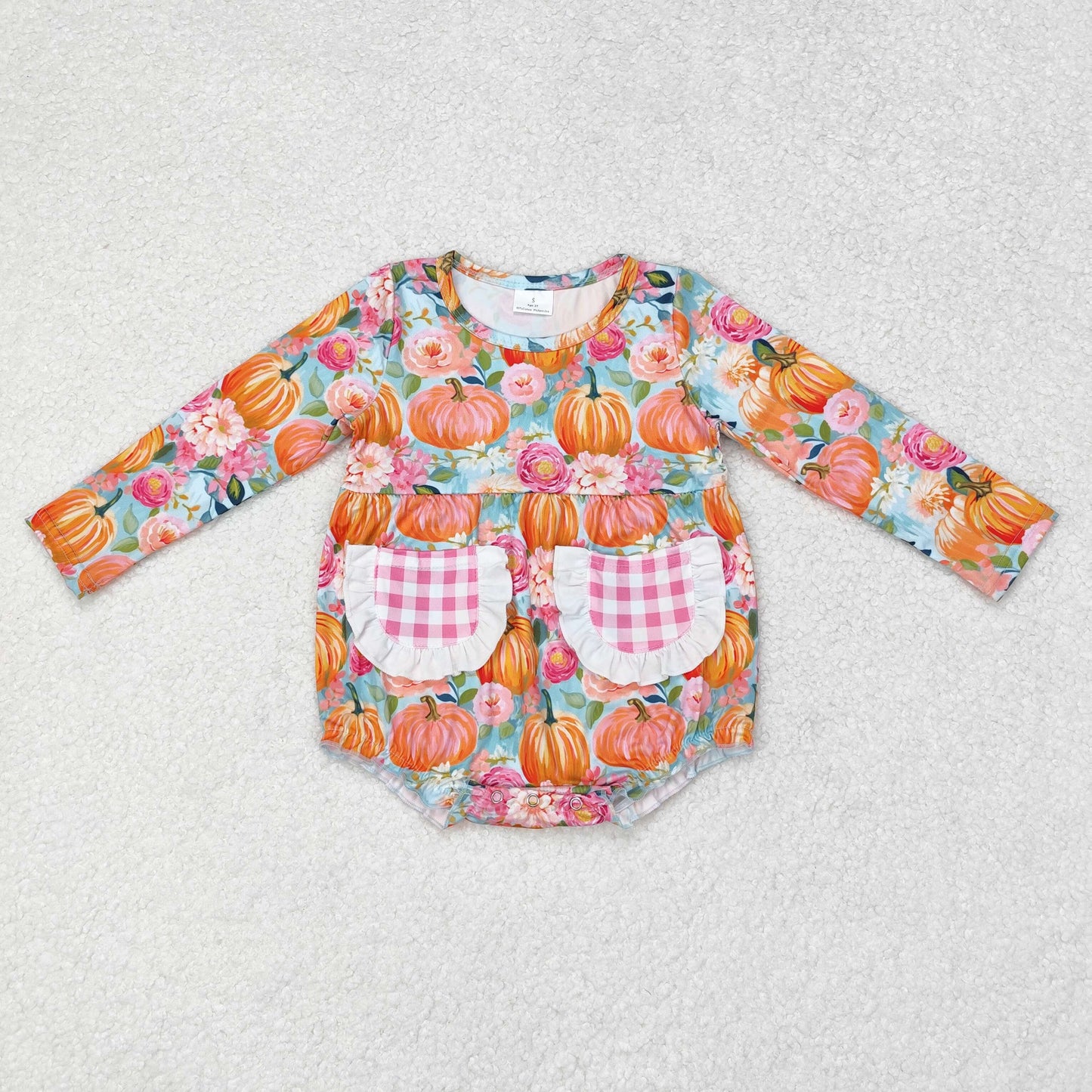 baby girl floral pumpkin pocket romper