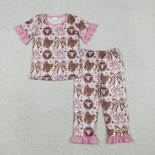 Cow print design kids short sleeve pajama set