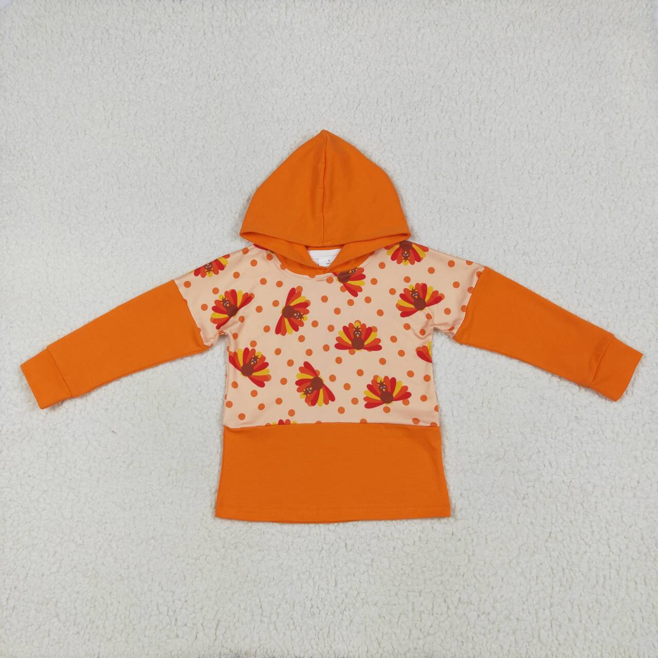 Baby boy Long Sleeve Thanksgiving Turkey Orange Hoodie Pullover