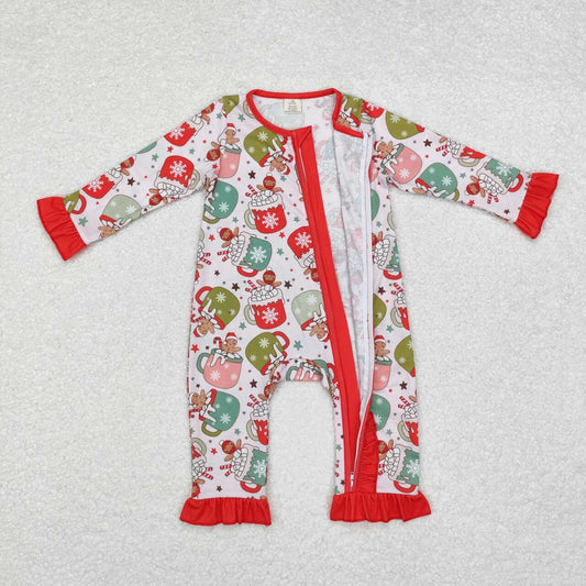 Wholesale kids girls Christmas cup candy cane winter bamboo romper