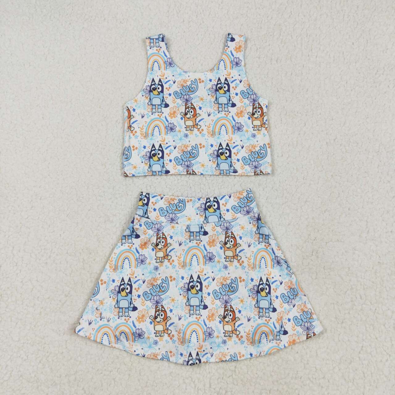 Baby girls blue cartoon dog active wear athletic summer yoga skirt outfit