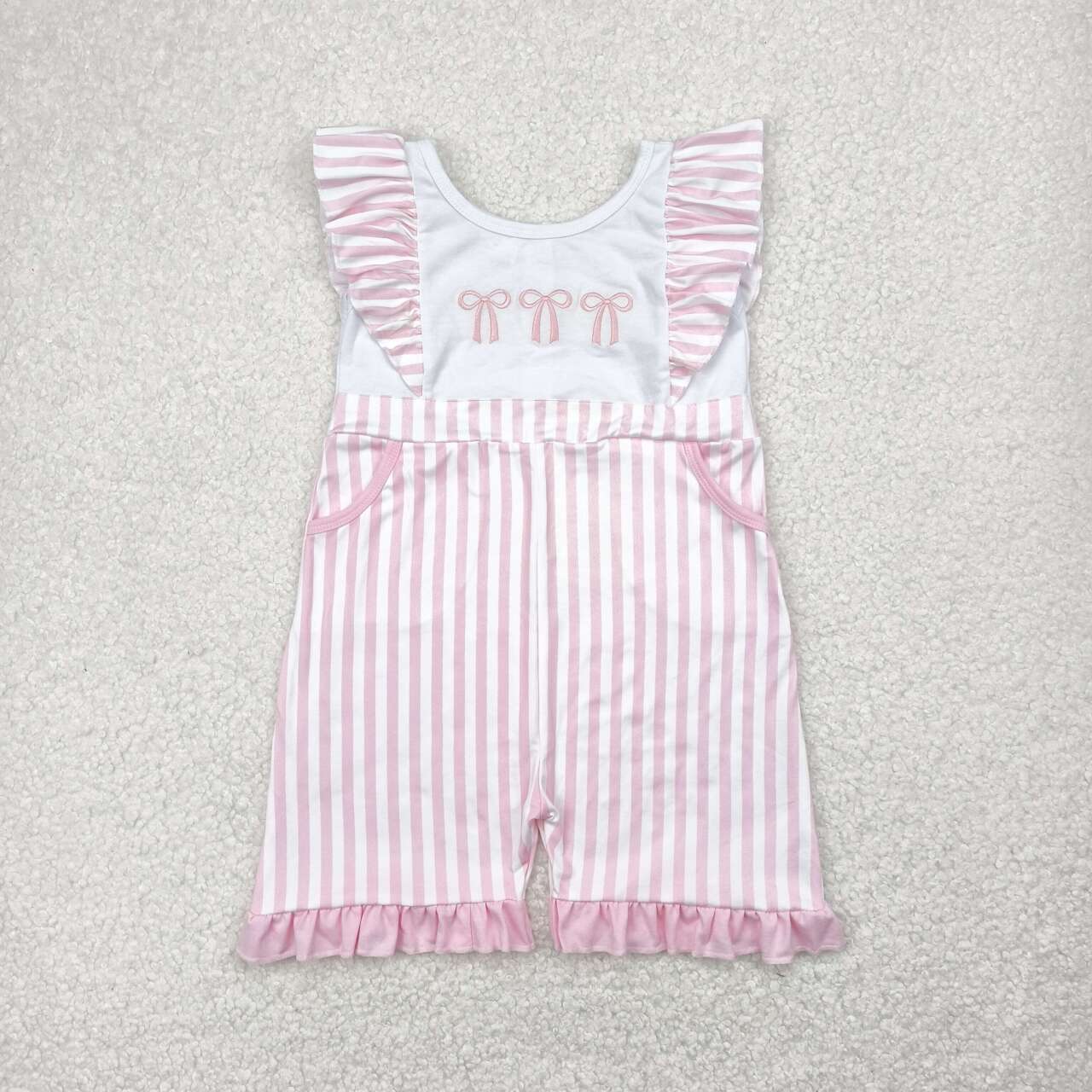 Toddle girls embroidery pink bow summer romper