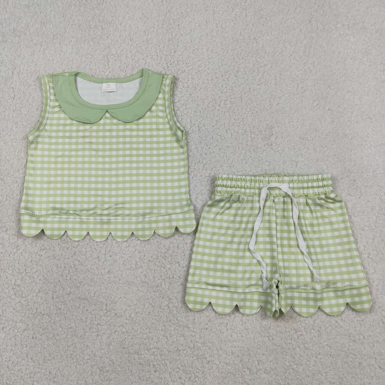 Green plaid top matching shorts girls summer outfit