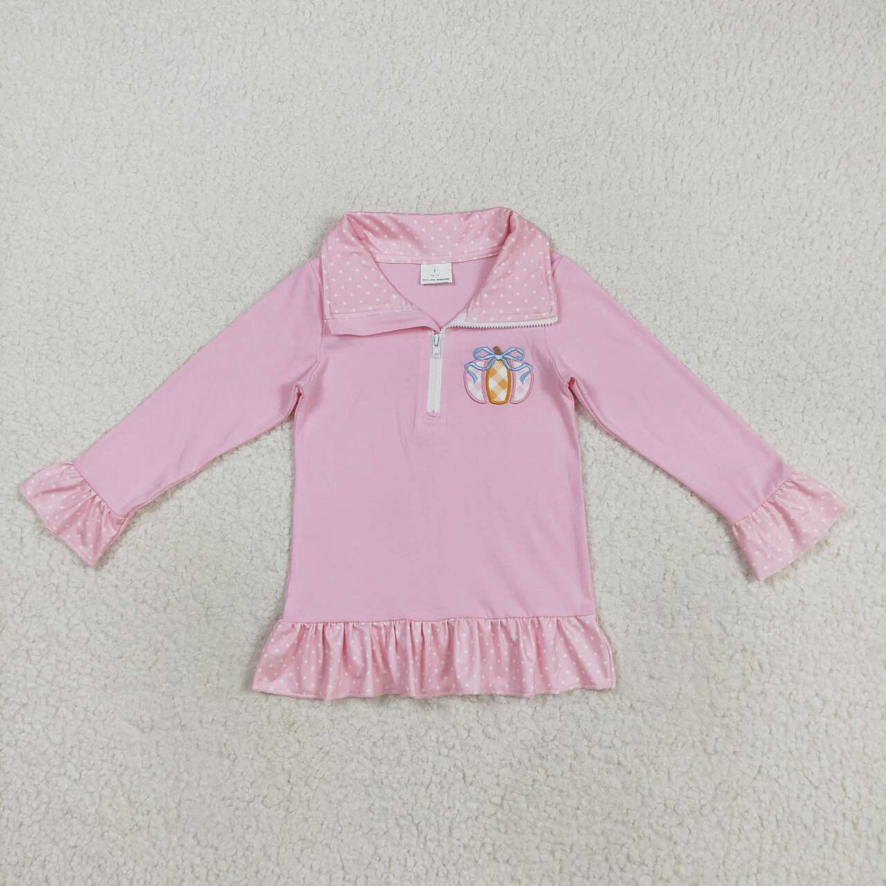 Baby girls long sleeve embroidery fall pumpkin pullover top