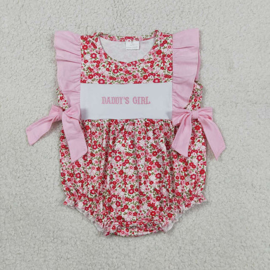 Embroidery Daddys gir pink floral romper