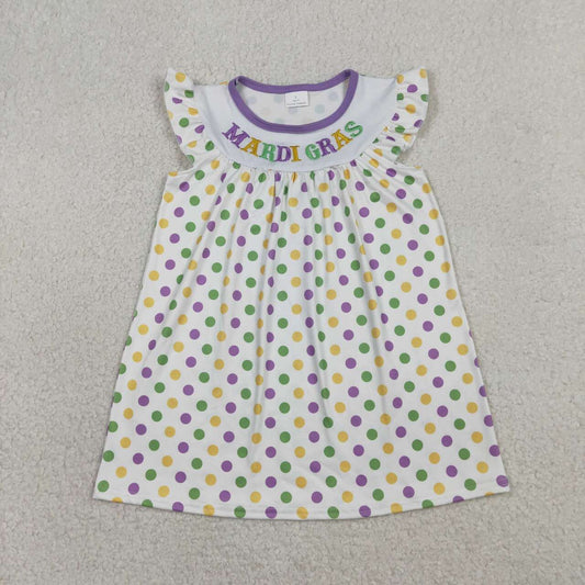 baby girls short sleeve Mardi Gras embroidery dress