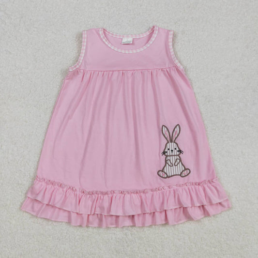 Baby girls embroidery Easter bunny short sleeve pink dress