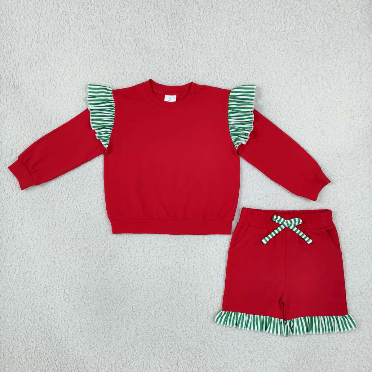 Red long sleeve top matching shorts girls outfit