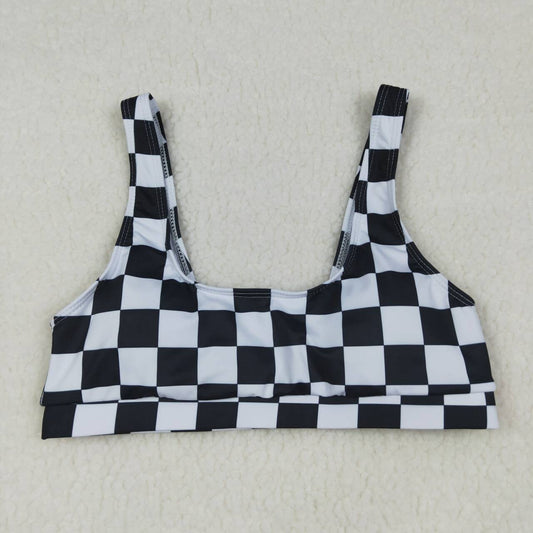 Adult women black checkered swim top