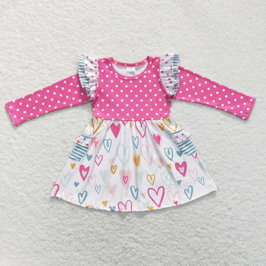 baby girls valentines day heart pink dots pocket dress
