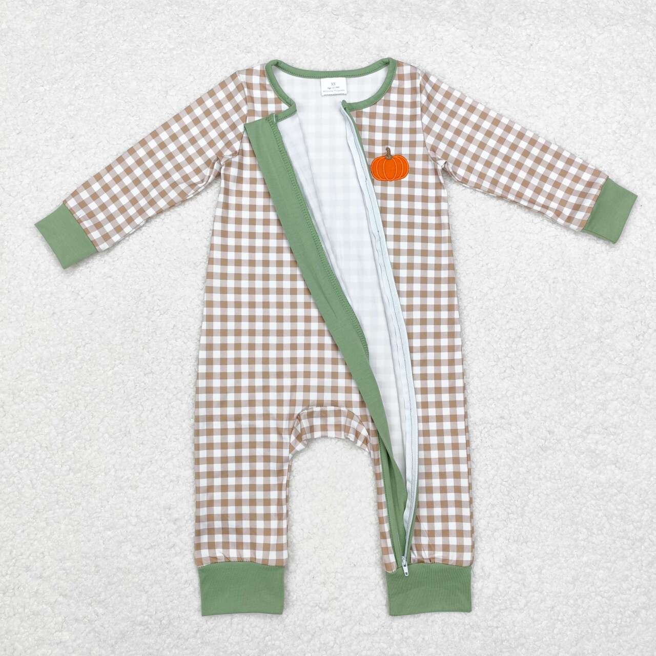 newborn baby boy embroidery fall pumpkin zip romper