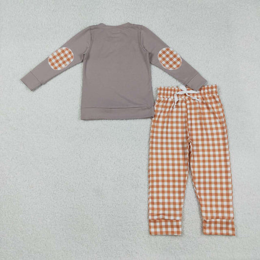 Embrodiery Halloween pumpkin dog shirt plaid pants boy clothes