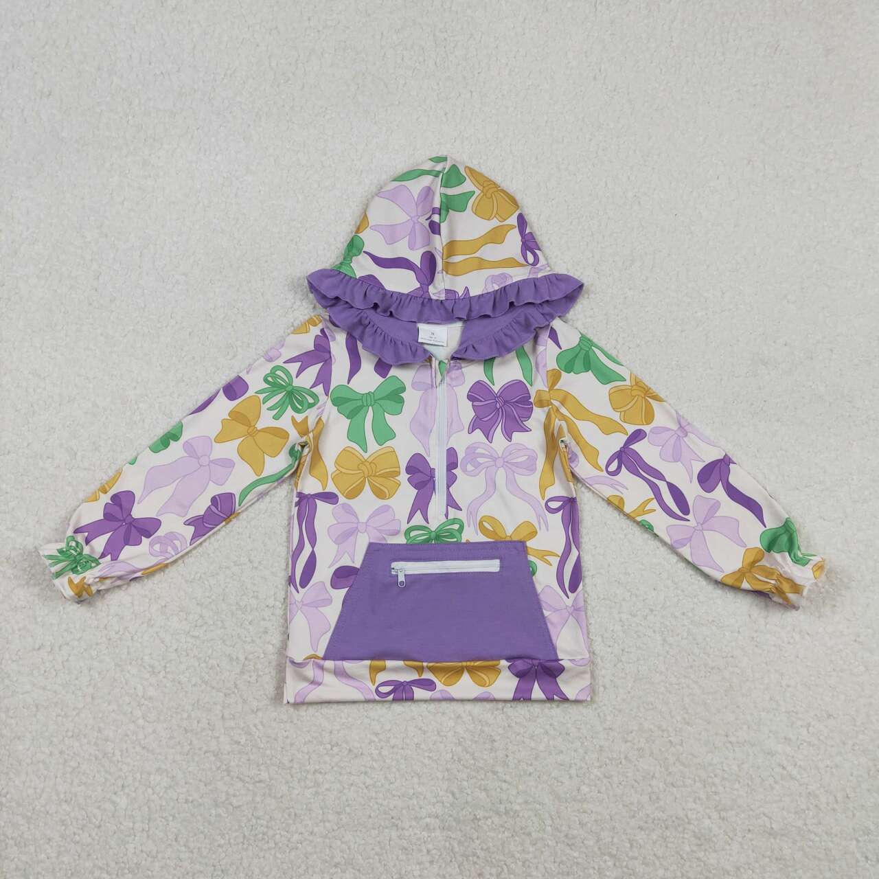 Mardi Gras Colorufl bow long sleeve hoodie top
