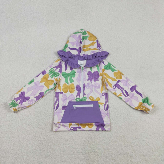 Mardi Gras Colorufl bow long sleeve hoodie top