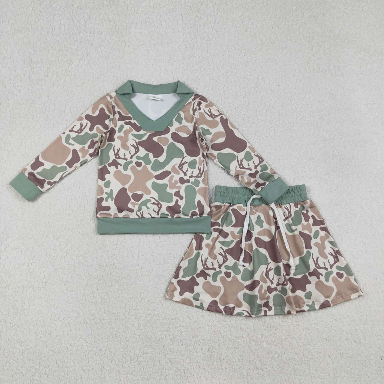 Deer camo pullover matching skirt girls long sleeve outfit