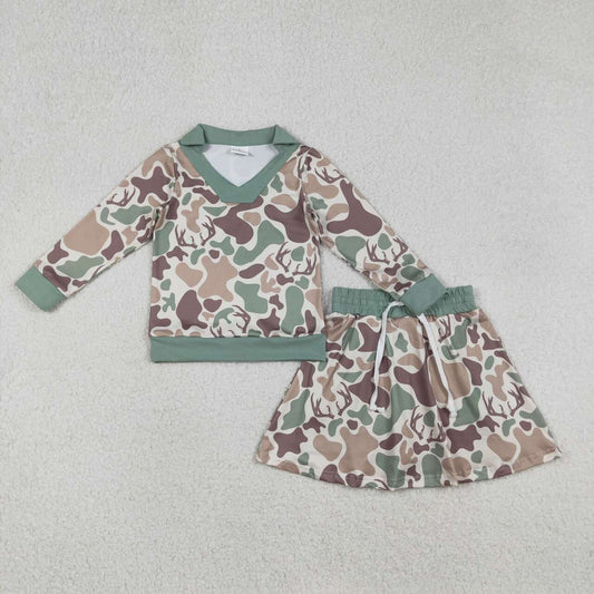 Deer camo pullover matching skirt girls long sleeve outfit
