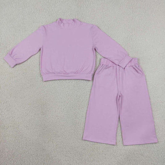 Lavender color long sleeve top matching pants girls outfit