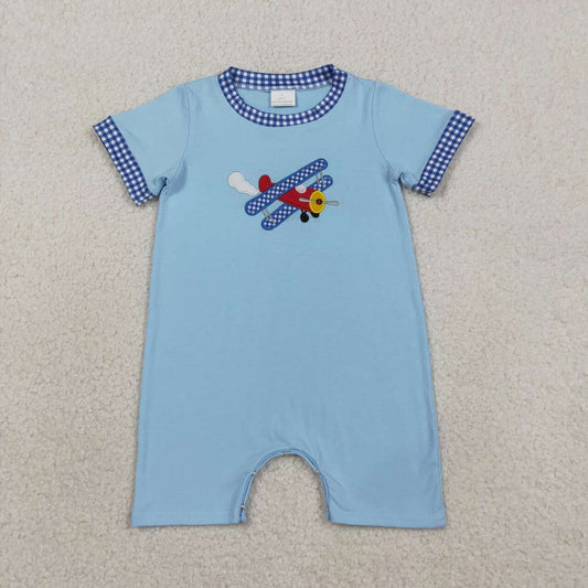 Airplane print toddle baby boy embroidery romper