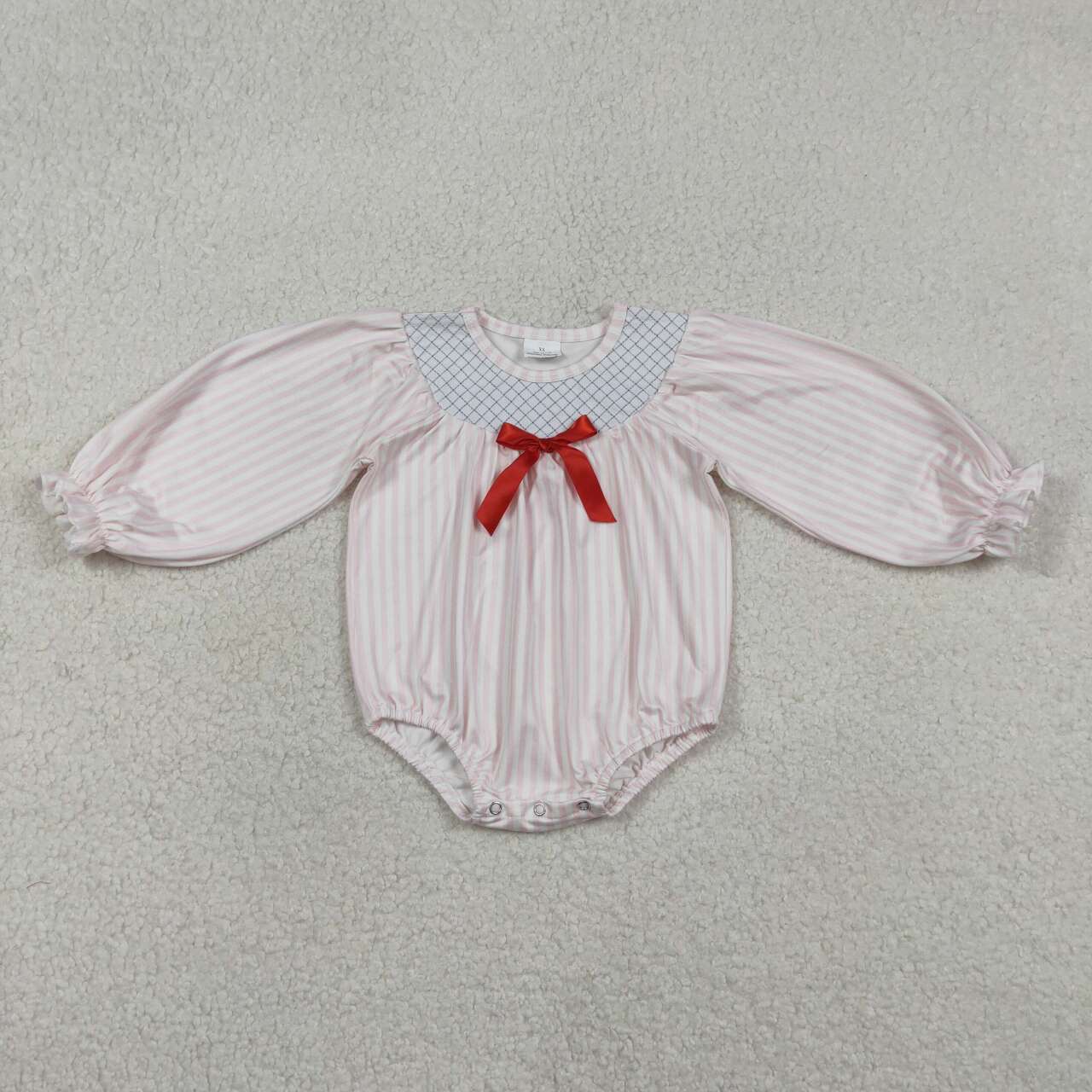 Toddle baby girl pink stripes embroidery romper