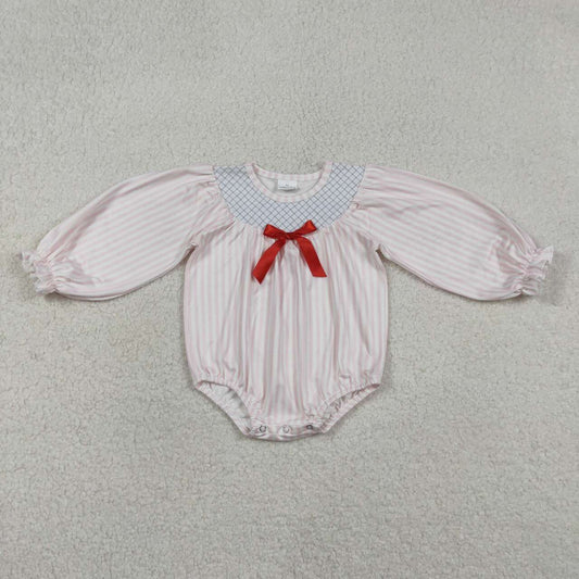 Toddle baby girl pink stripes embroidery romper