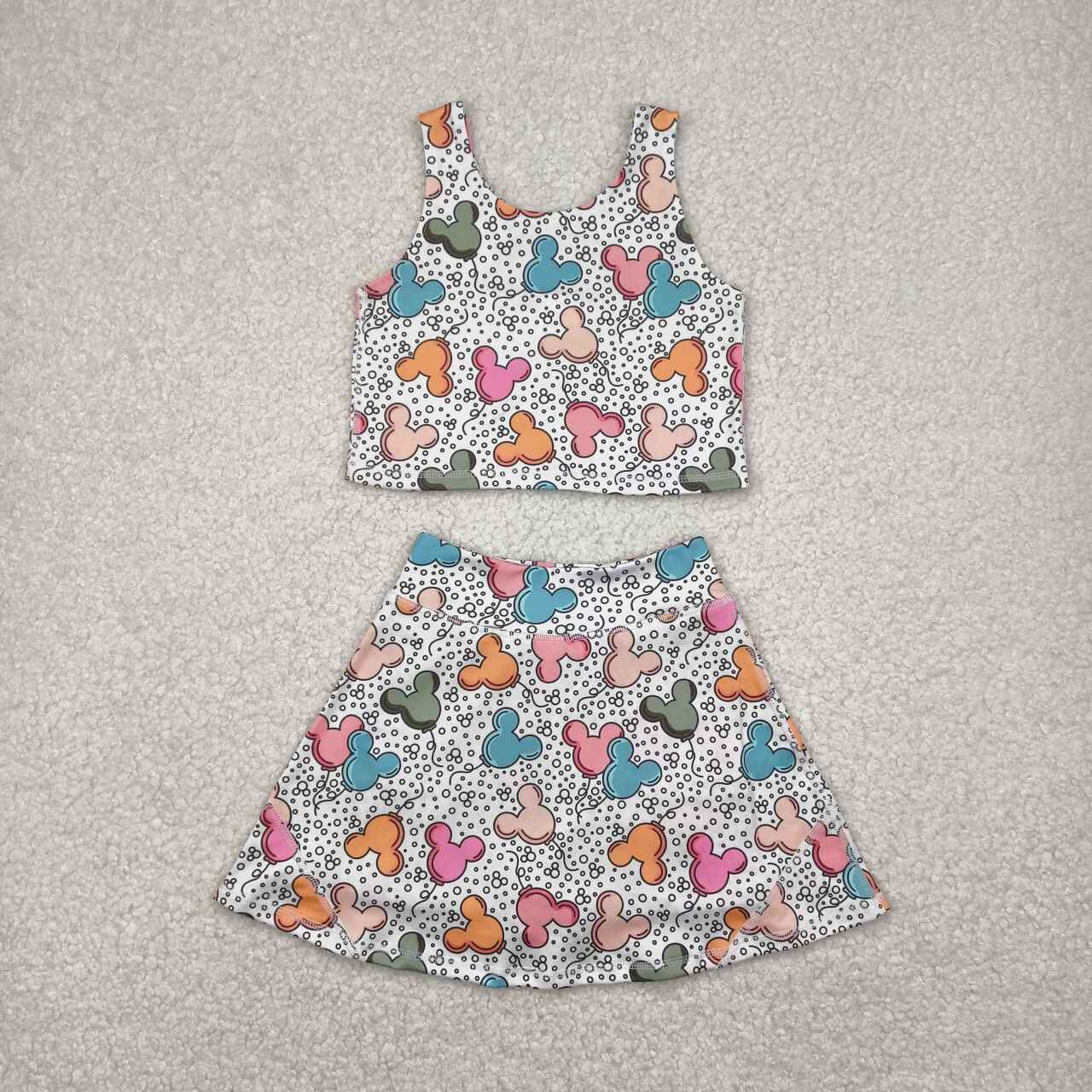 Baby girls cartoon design active wear athletic summer yoga skirt set