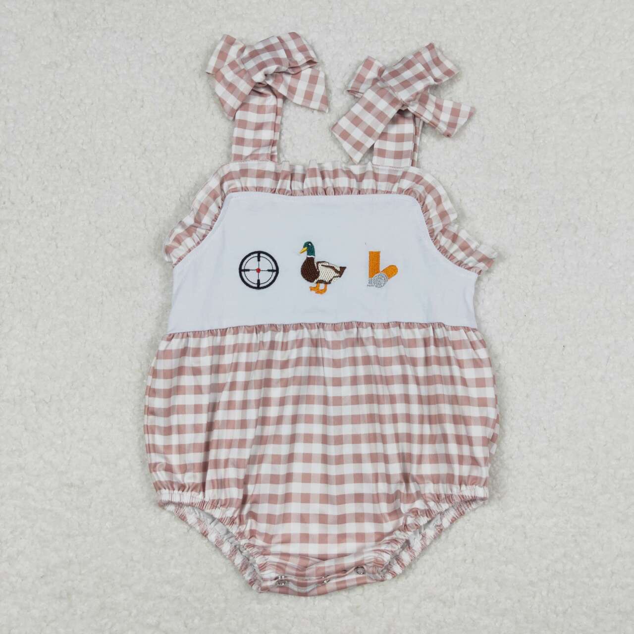 toddle girls embroidery khaki duck hunting romper