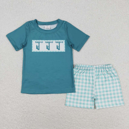 baby boy lineman gingham outfit