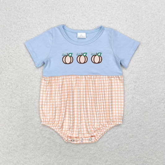 toddle boy three orange embroidery pumpkins fall season romper