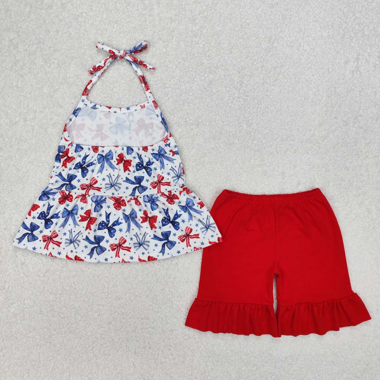 Girls red blue bow July 4th outfit