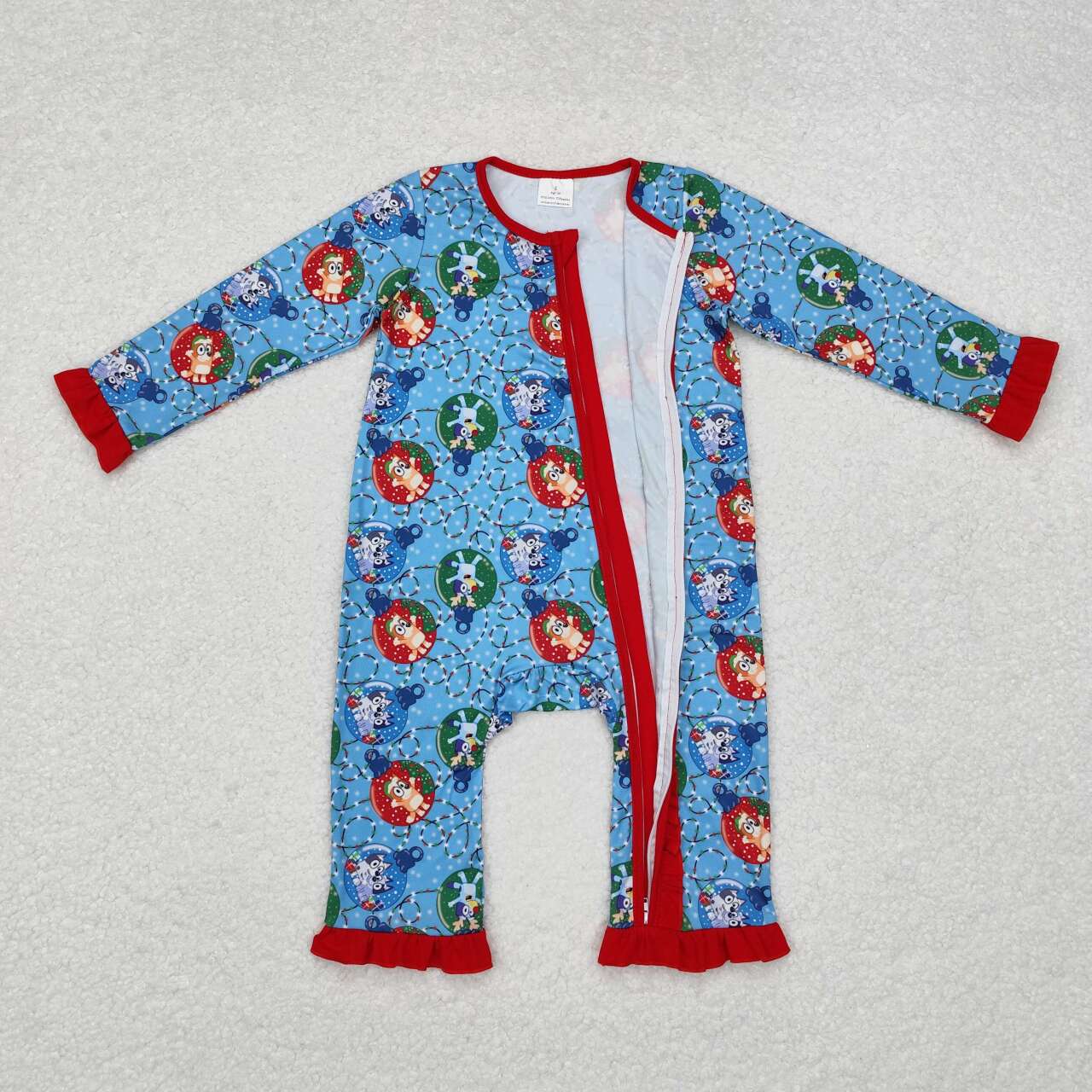 Christmas light blue cartoon dog long sleeve zip romper