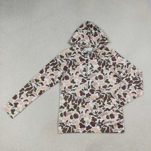 Adult women pink blue camo long sleeve hoodie top