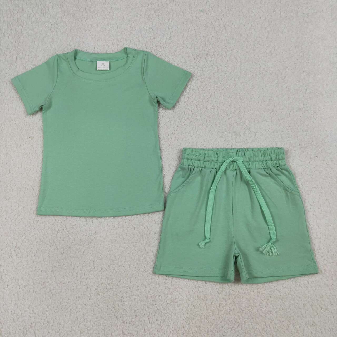 Solid color cotton top matching shorts boy summer outfit
