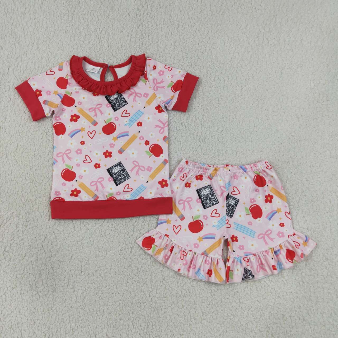 Back to school top matching shorts girls summer outfit