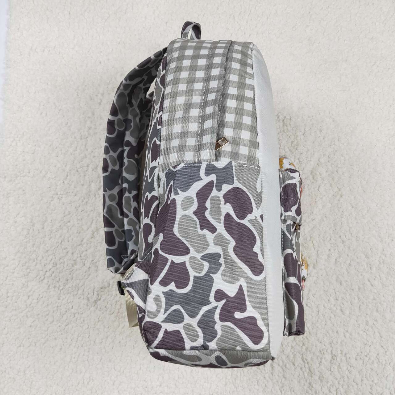 baby baby grey camo dog print mini backpack