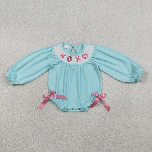 Valentines day toddle baby girls long sleeve smocked romper