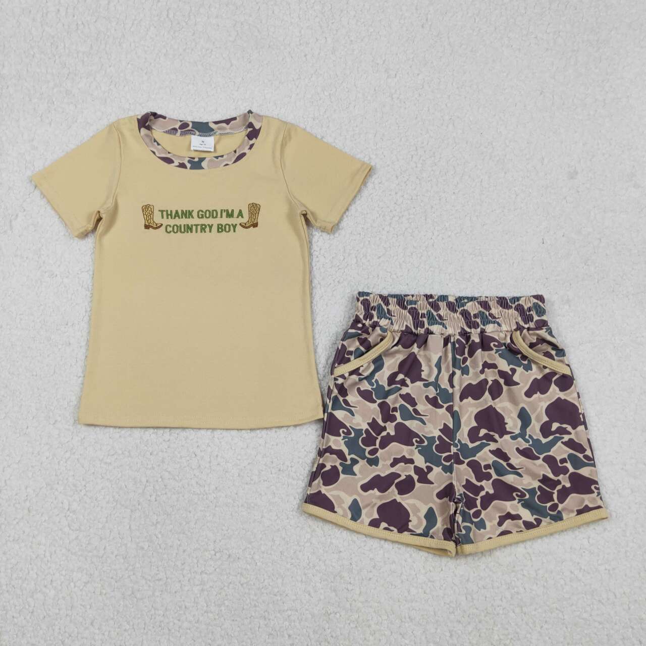 embroidery Country boots shirt matching shorts boy summer outfit