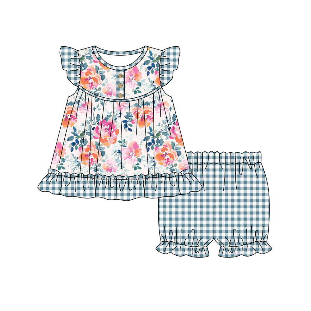 toddle baby girls floral green plaid outfit