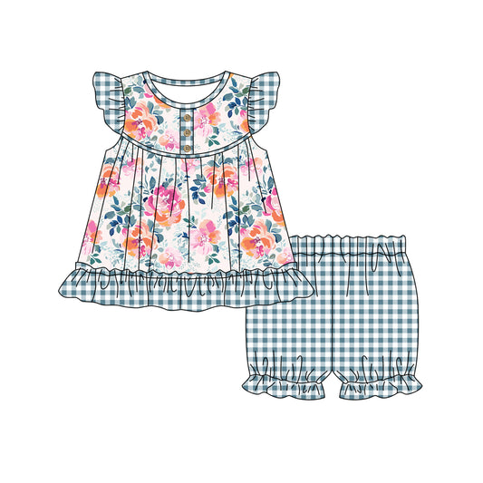 toddle baby girls floral green plaid outfit