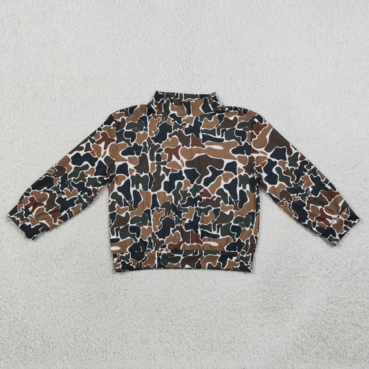 Brown camo print kids girls long sleeve yoga pullover top