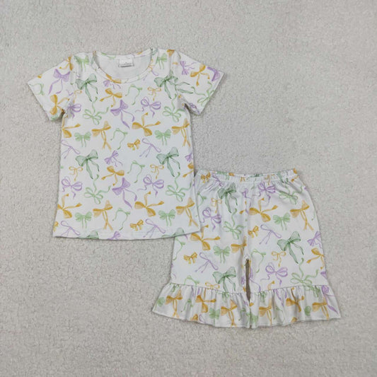 Mardi Gras bow kids girls summer outfit