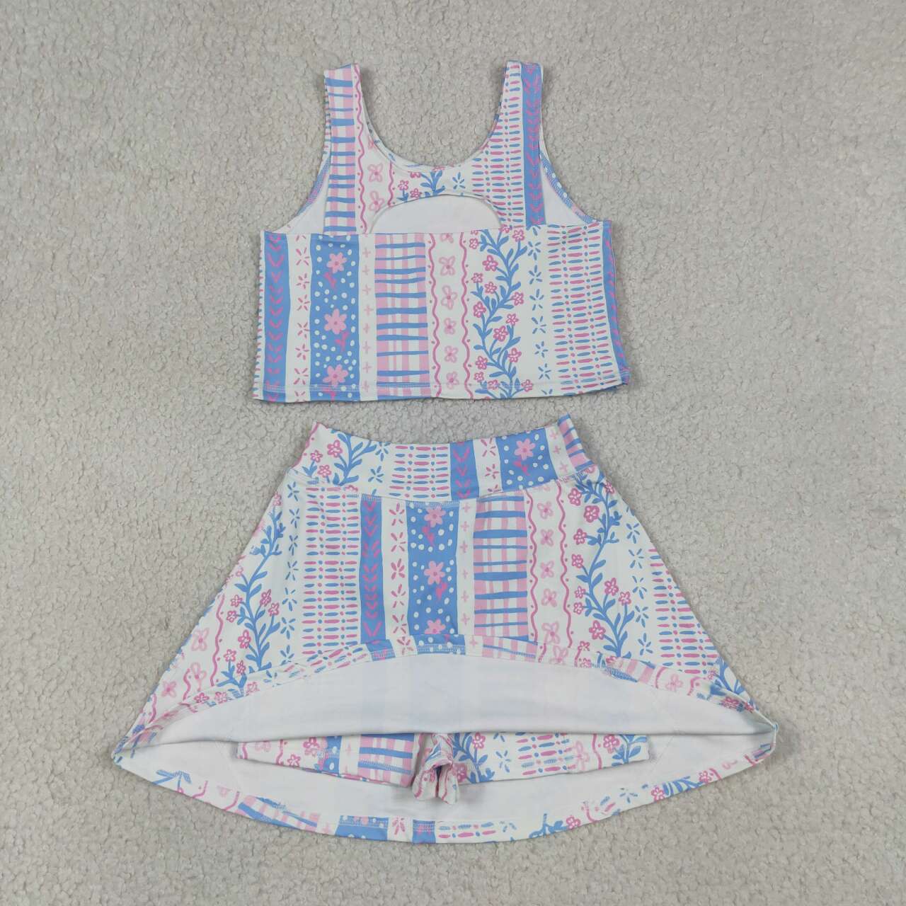 Toddle baby girls pink blue floral active wear athletic summer yoga skort set