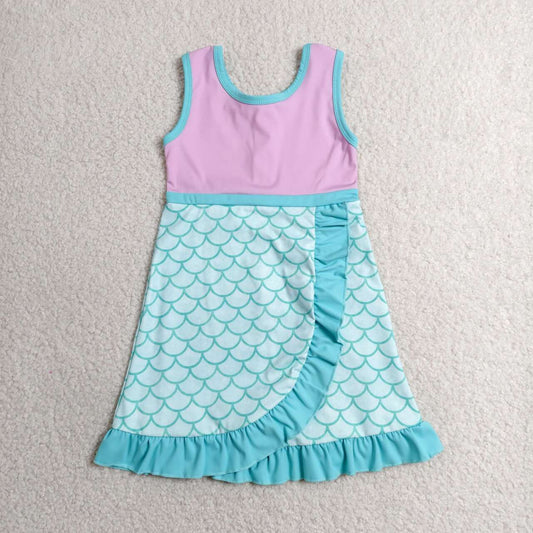 Mermaid color girls summer yoga dress