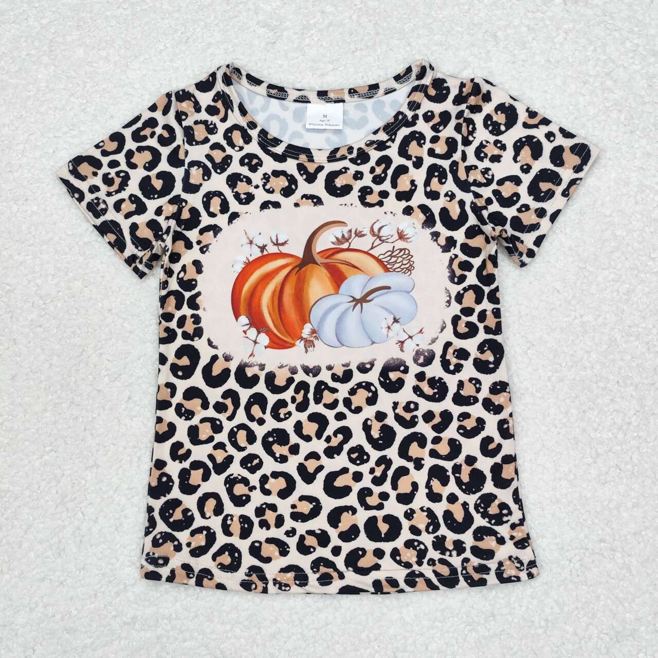 wholesale kids girls short sleeve pumpkin cheetah shirt