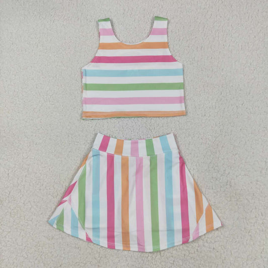 Baby girls colorful stripes floral yoga active wear two pieces outfit