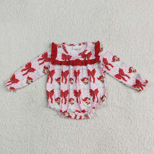 Christmas Santa red bow girls long sleeve romper