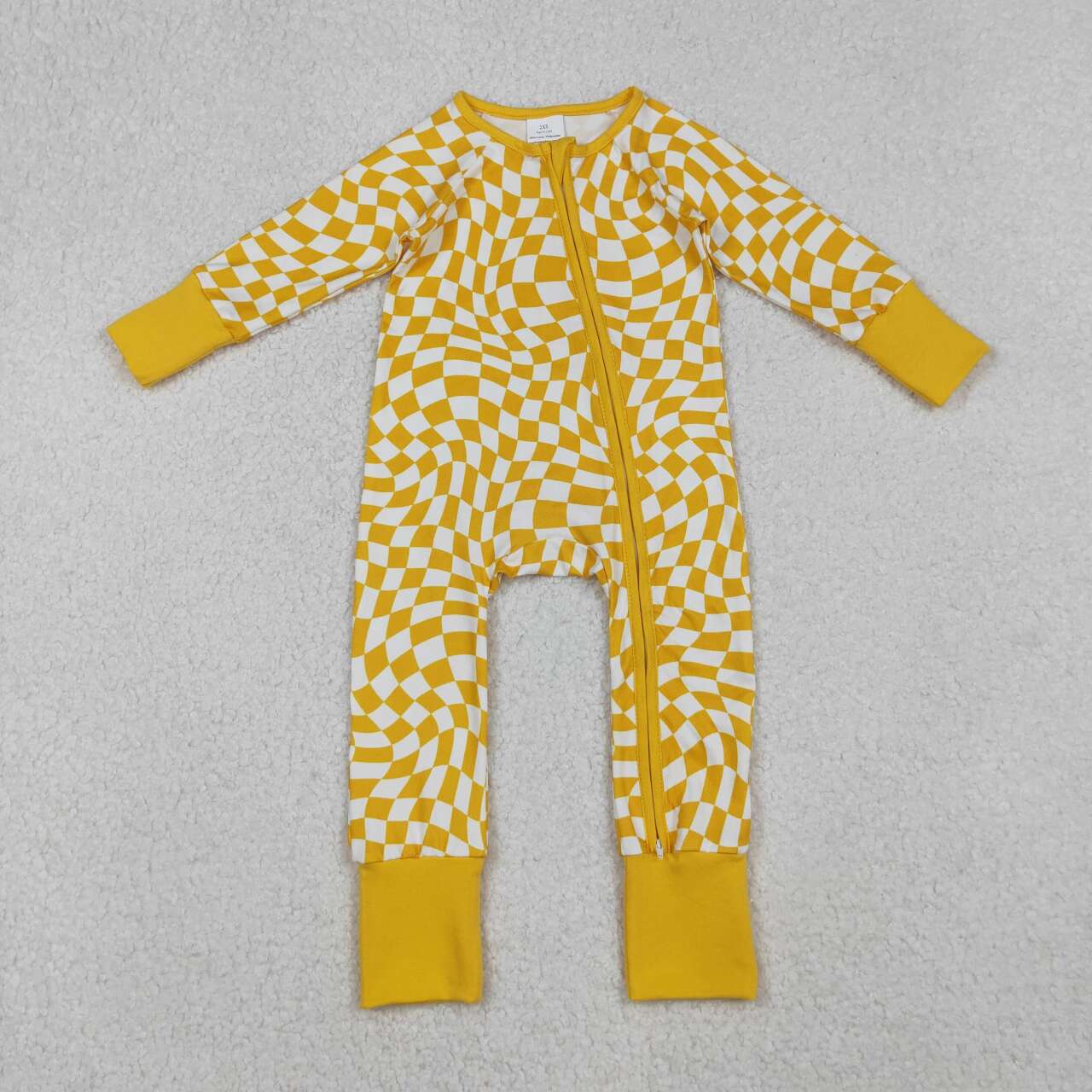 infant baby boy yellow checkered zip romper